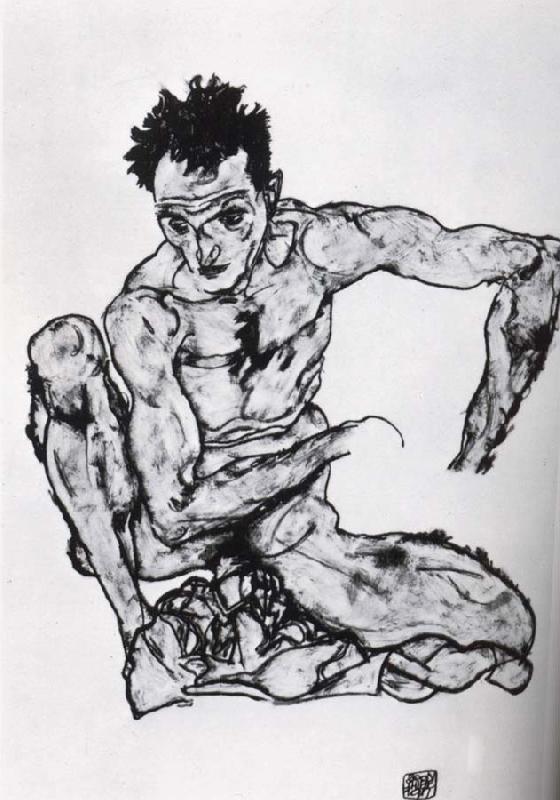 unknow artist Squatting male nude oil painting image